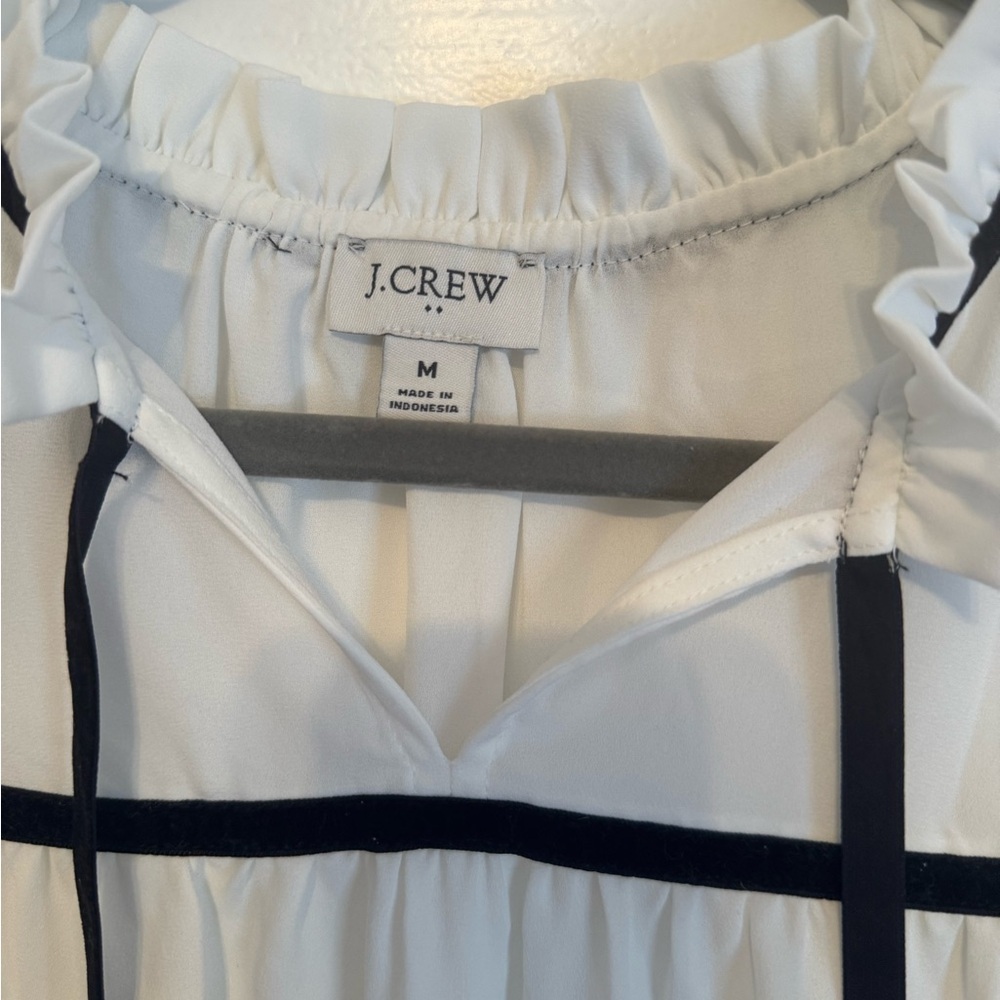 J. Crew White Long Sleeve Relaxed Blouse with Tie Front and Bib Collar - Picture 3 of 4